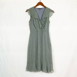 Betsey Johnson New York Vintage Y2K Polka Dot‎ Midi Ruffle Dress V Neck Size 4